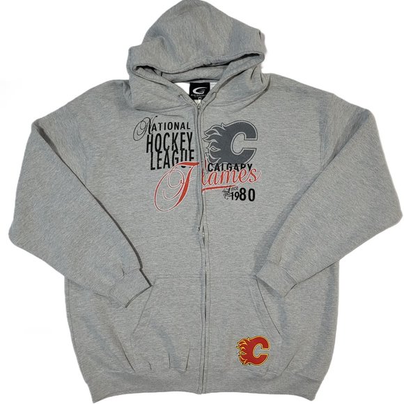 NHL Calgary Flames Zip up Light Grey Hoodie - Picture 1 of 6